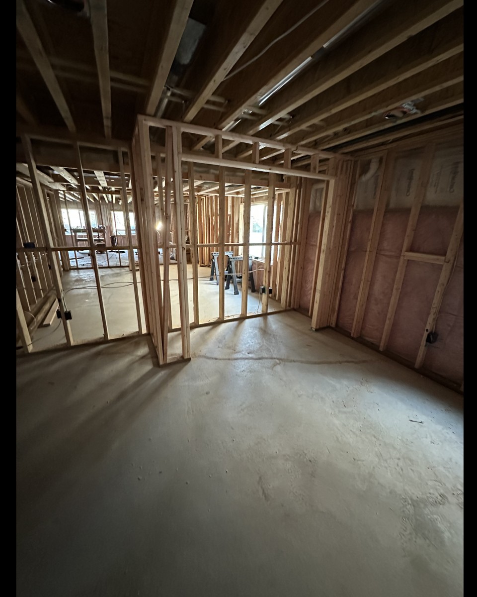 Framing in progress as part of a larger home renovation by Stauffer Custom Basements